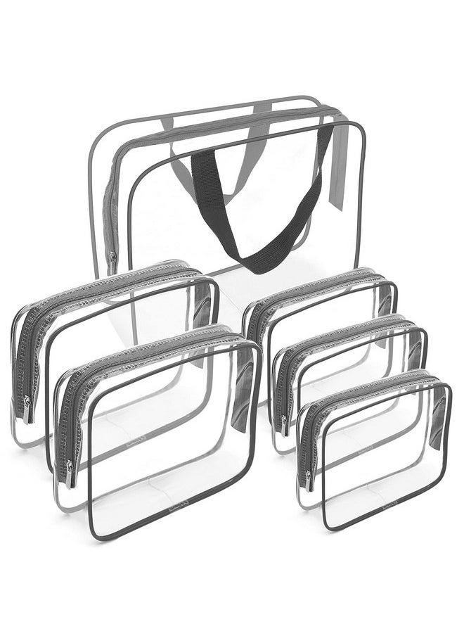 APREUTY - Clear Makeup Bags Tsa Approved 6Pcs Cosmetic Makeup Bags Set Clear Pvc With Zipper Handle Portable Travel Luggage Pouch Airport Airline Bags Bathroom (Gray) - Image 1