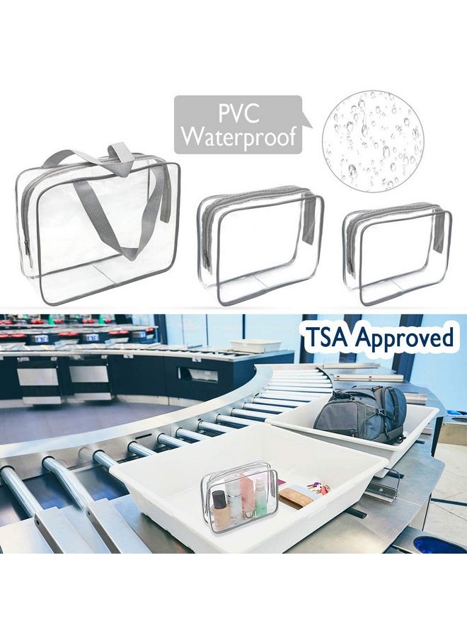 APREUTY - Clear Makeup Bags Tsa Approved 6Pcs Cosmetic Makeup Bags Set Clear Pvc With Zipper Handle Portable Travel Luggage Pouch Airport Airline Bags Bathroom (Gray) - Image 1