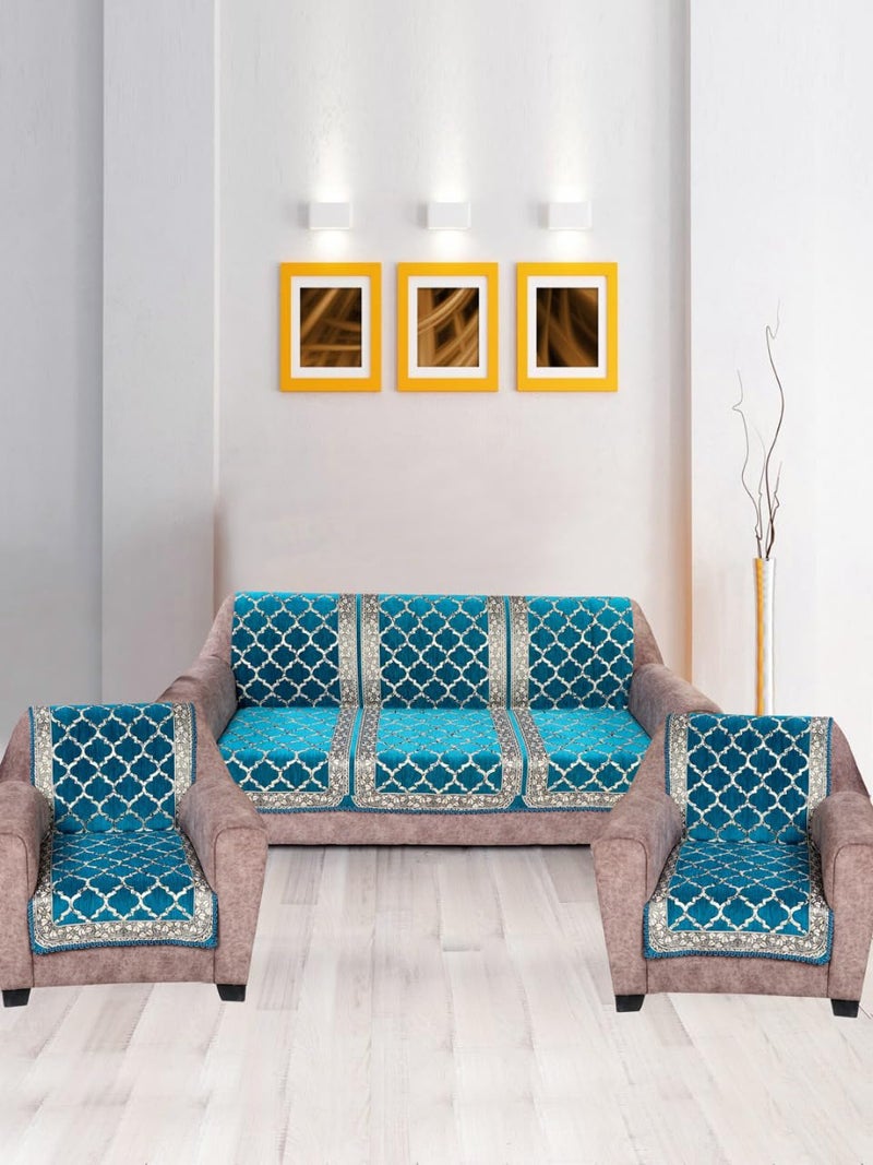 Nendle Modern Velvet Sofa Covers 3 Seater and 2 Seater Combined Sofa Seat and Back Cover|Anti-Slip Sofa Covers for Living Room (Firozi, Pack of 3) - Image 1