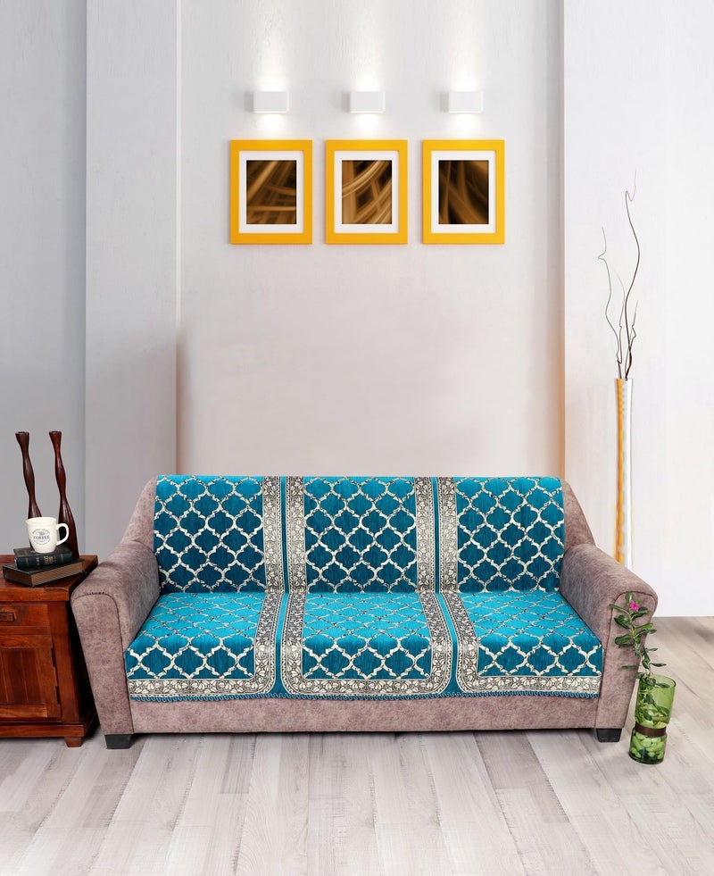 Nendle Modern Velvet Sofa Covers 3 Seater and 2 Seater Combined Sofa Seat and Back Cover|Anti-Slip Sofa Covers for Living Room (Firozi, Pack of 3) - Image 3