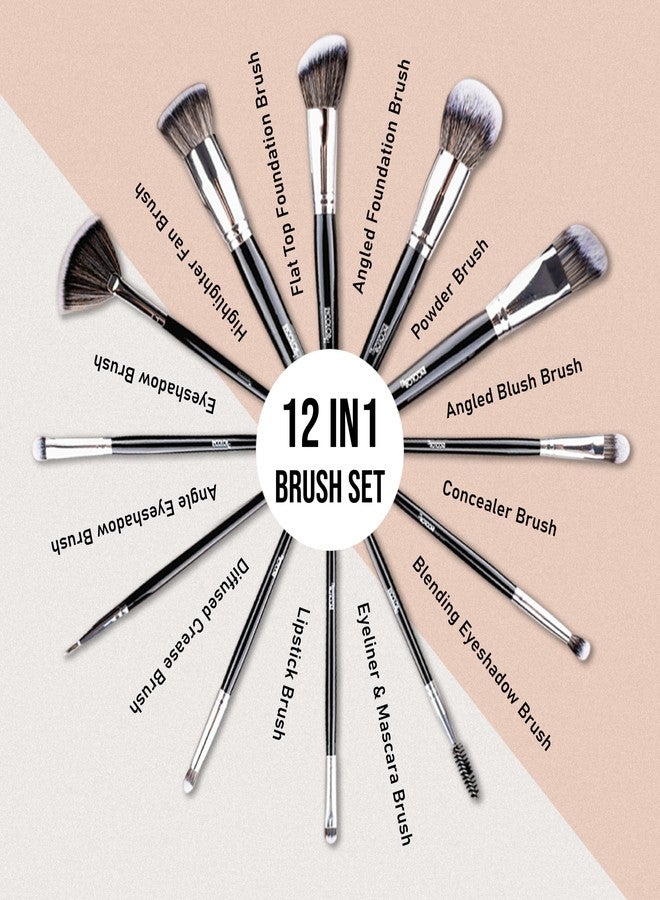 INCOLOR Makeup Brushes, Glam Blend, Eyeshadow Brush Set, Effective Application Make up Brushes - 12Pcs Makeup Brush Set(Black/Silver) - Image 5