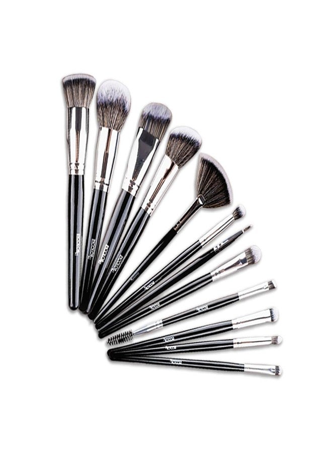 INCOLOR Makeup Brushes, Glam Blend, Eyeshadow Brush Set, Effective Application Make up Brushes - 12Pcs Makeup Brush Set(Black/Silver) - Image 1