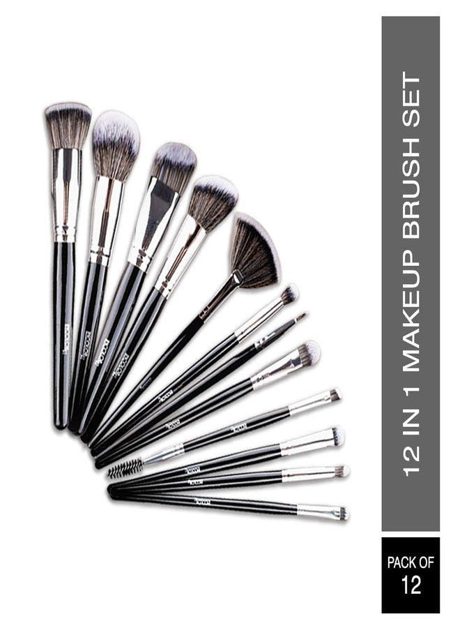 INCOLOR Makeup Brushes, Glam Blend, Eyeshadow Brush Set, Effective Application Make up Brushes - 12Pcs Makeup Brush Set(Black/Silver) - Image 2