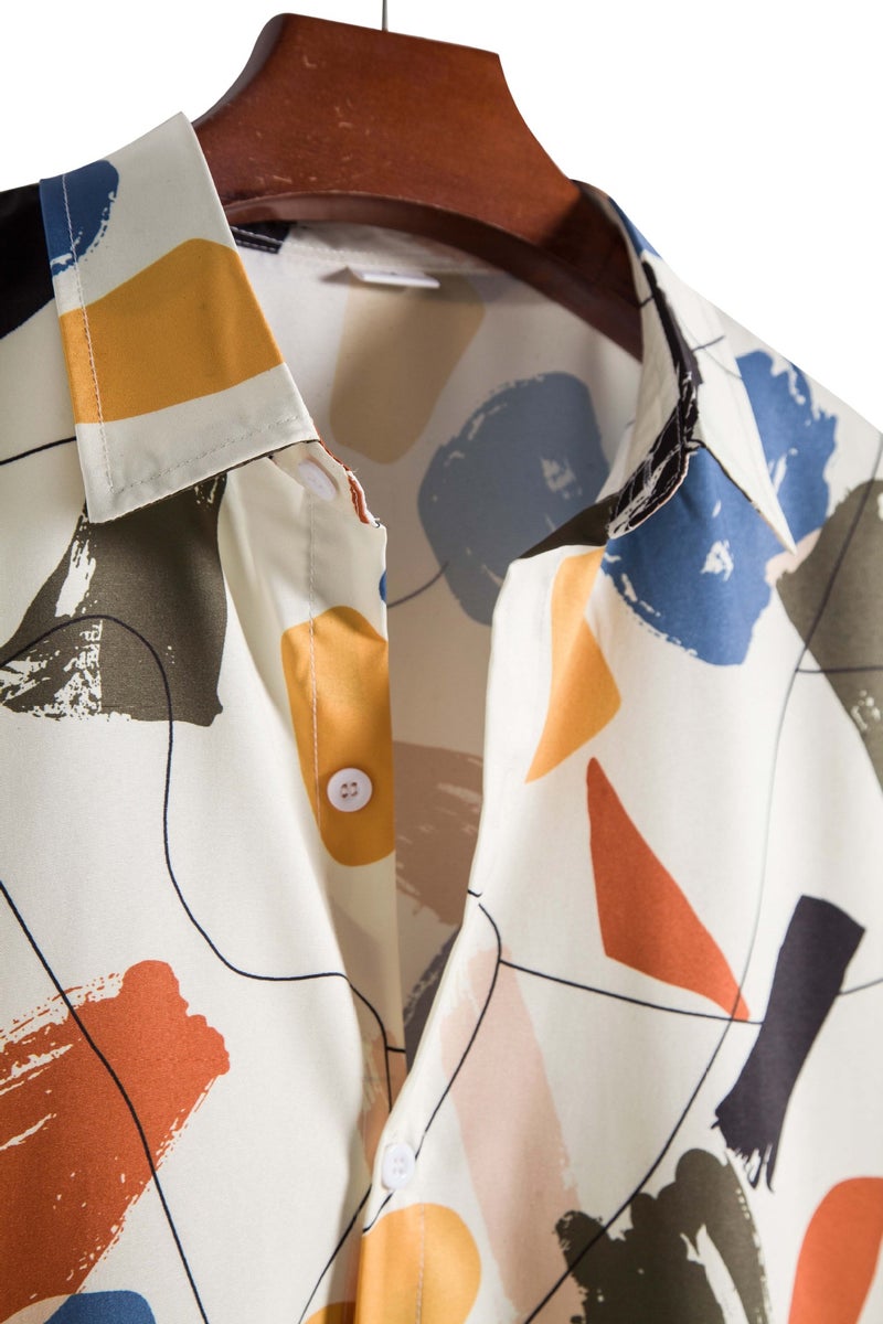 6/7 Casual White Graffiti Lapel Cotton Slim Fit Printed All-Season Youth Ready-Made Men'S Shirt - Image 4
