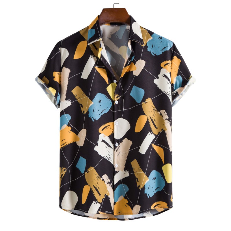 6/7 Casual White Graffiti Lapel Cotton Slim Fit Printed All-Season Youth Ready-Made Men'S Shirt - Image 1