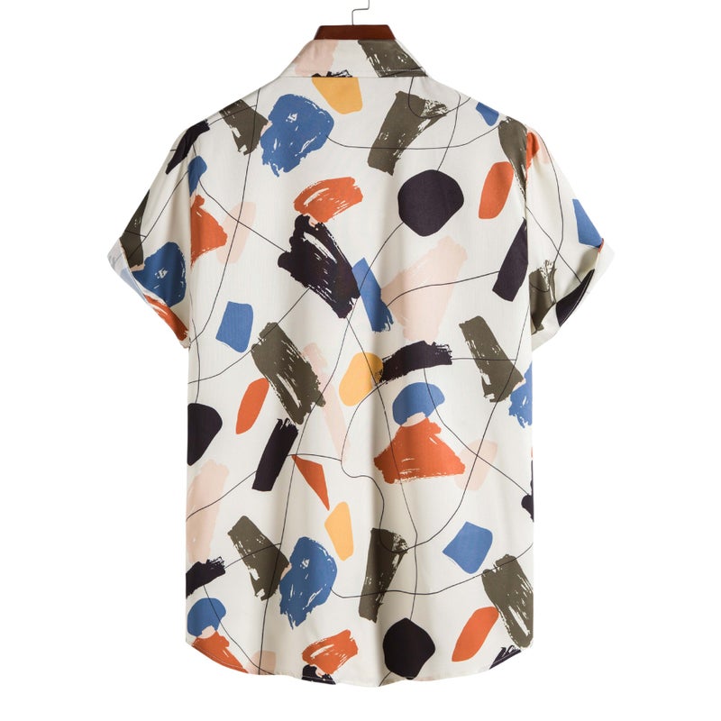 6/7 Casual White Graffiti Lapel Cotton Slim Fit Printed All-Season Youth Ready-Made Men'S Shirt - Image 3