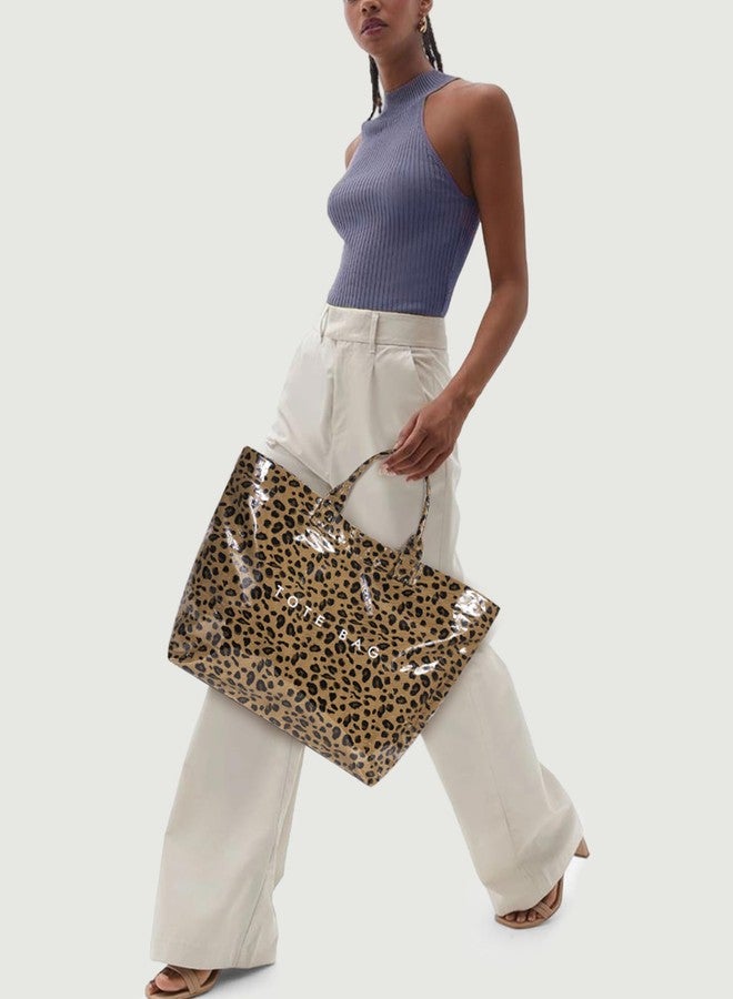 BBIQI Tote Bag for Women Large PVC Tote Bag Letters Print Plastic Handbag for Christmas Gift, Leopard Brown, Large - Image 3