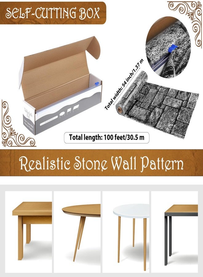 Kochorie 200 Ft X 54 Inch Stone Wall Tablecloth Roll with Cutter Box Disposable Plastic Stone Table Cover Medieval Stone Brick Table Cloth Dirt Floor Wall Backdrops for Farm Wedding Birthday Party - Image 2