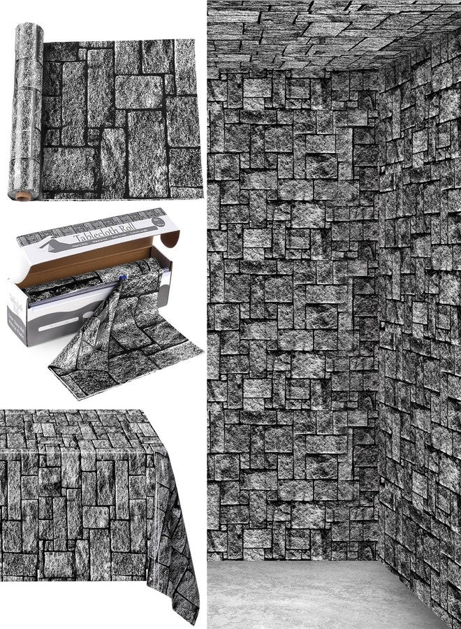 Kochorie 200 Ft X 54 Inch Stone Wall Tablecloth Roll with Cutter Box Disposable Plastic Stone Table Cover Medieval Stone Brick Table Cloth Dirt Floor Wall Backdrops for Farm Wedding Birthday Party - Image 1