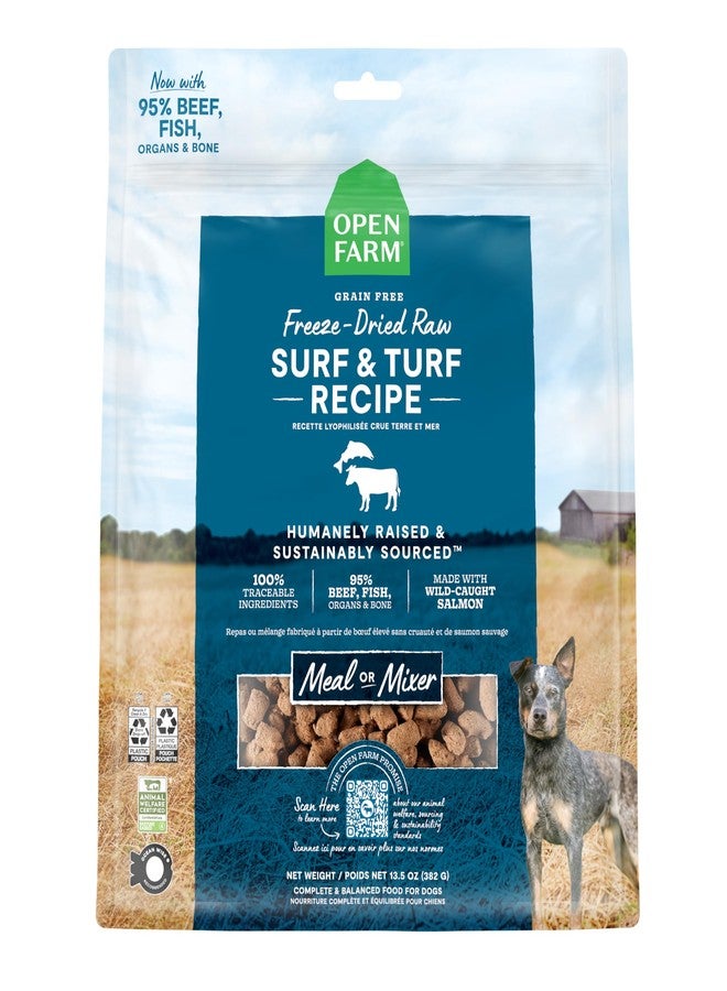 Open Farm أوبن فارم، طعام كلاب مجفف بالتجميد، قطع صغيرة تحتوي على 95% لحم، أعضاء وعظام، منتجات عضوية وأطعمة فائقة، وجبة كاملة أو إضافة لطعام الكلاب المجفف بالتجميد، وصفة سيرف آند تيرف، كيس 13.5 أونصة - Image 1