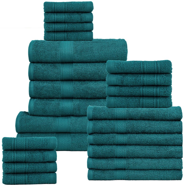HILLFAIR 100 Cotton Towels Set for Bathroom Quick Drying High Absorbent 24Pc Towel Set 2 Bath Sheets 4 Bath Towels 6 Hand Towels 4 Fingertip Towels 8 Washclothes Teal 600GSM24PCTEAL