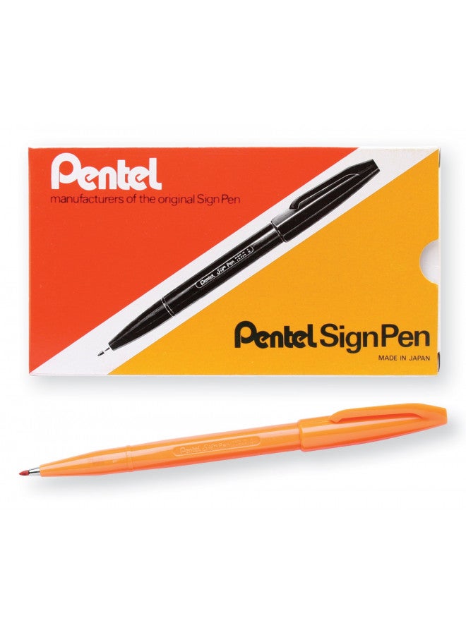Pentel قلم بينتل ساين قلم ذو رأس ألياف، حبر برتقالي، علبة من 12 (S520-F) - Image 1