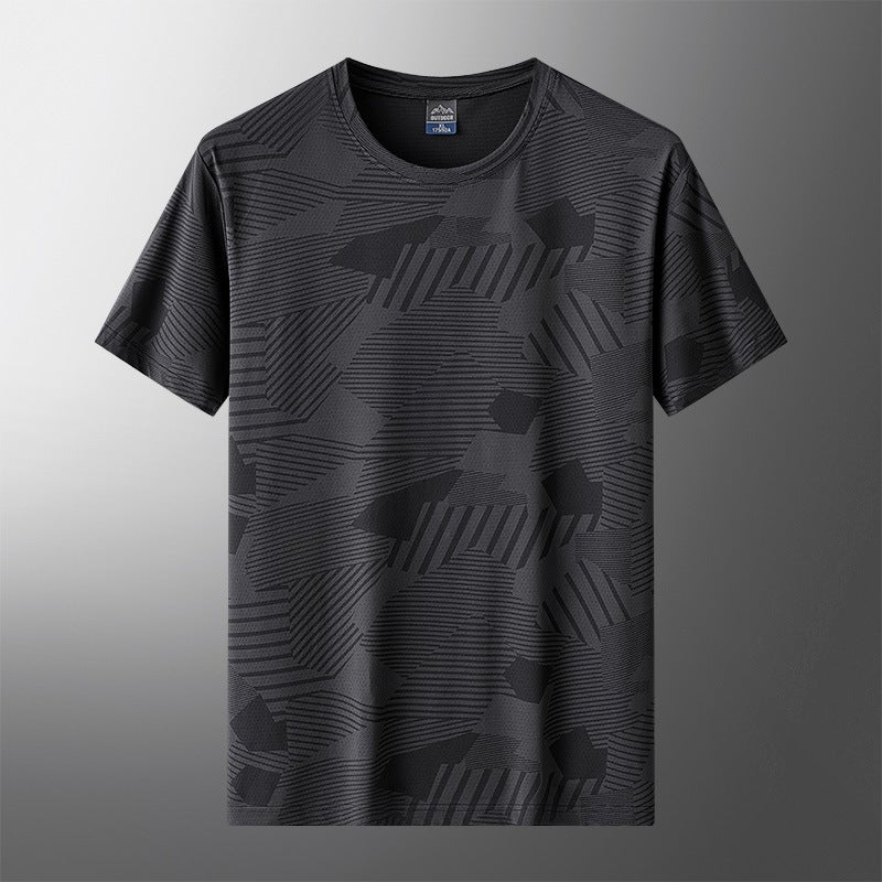 Generic New Ice Silk T-shirt Summer Short-sleeved Mens Thin Quick-drying Large Size Sports Fitness Mens Casual Round Neck Top Army Green - Image 3