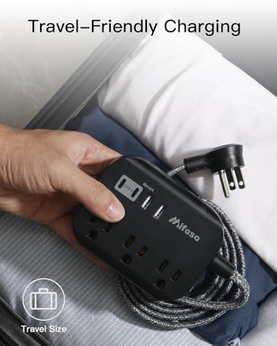 mifaso Travel Essentials - Mifaso Power Strip with USB, Compact Flat Plug Extension Cord 5ft with 3 Outlets 4 USB Ports, Non Surge Cruise Must Haves, Cruise Ship Essentials, Dorm Room, Apartment Essentials - Image 5