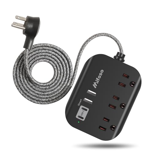mifaso Travel Essentials - Mifaso Power Strip with USB, Compact Flat Plug Extension Cord 5ft with 3 Outlets 4 USB Ports, Non Surge Cruise Must Haves, Cruise Ship Essentials, Dorm Room, Apartment Essentials - Image 1