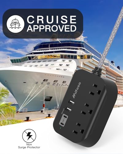 mifaso Travel Essentials - Mifaso Power Strip with USB, Compact Flat Plug Extension Cord 5ft with 3 Outlets 4 USB Ports, Non Surge Cruise Must Haves, Cruise Ship Essentials, Dorm Room, Apartment Essentials - Image 4