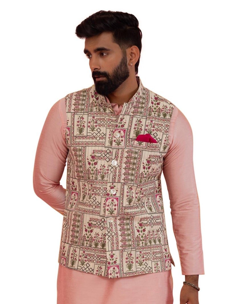 KISAH Nehru Jacket for Men – Printed Cotton Blend Modi Jacket | Ethnic & Formal Waist Coat for Weddings, Parties & Office Wear - Image 1
