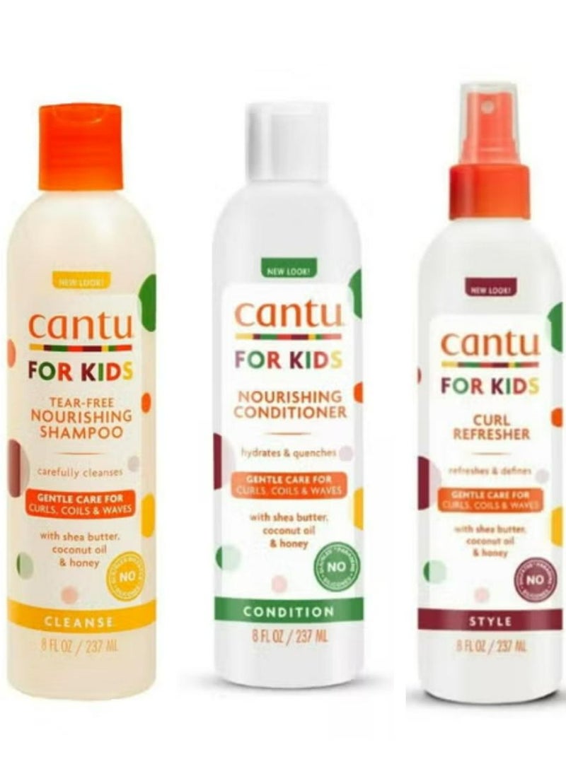 Cantu Care For Kids Nourishing Shampoo And Conditioner And Curl Refresher 3 Pcs