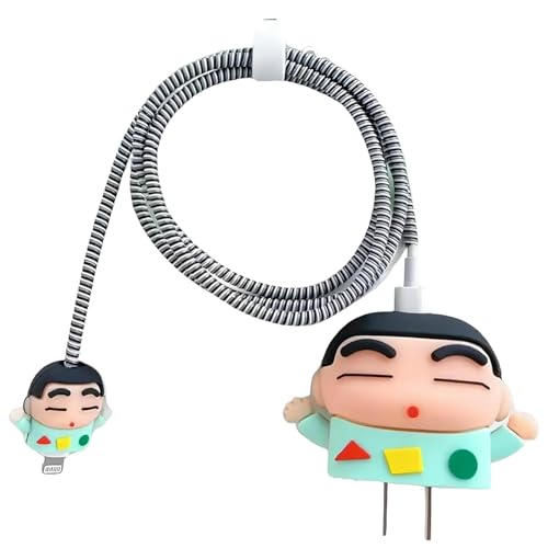 Cerlink Charger Cable Protectors for iPhone Chargers 18W 20W Type C, 3D Cute Protective Case Cover Cartoon Style Fully Charger & Adaptor Protection Set-1 (Sinchan) - Image 1