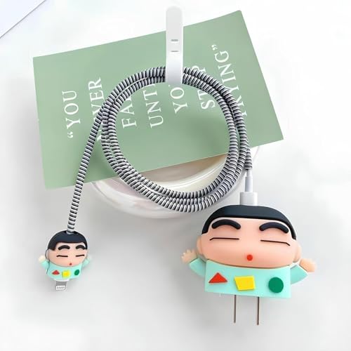 Cerlink Charger Cable Protectors for iPhone Chargers 18W 20W Type C, 3D Cute Protective Case Cover Cartoon Style Fully Charger & Adaptor Protection Set-1 (Sinchan) - Image 2