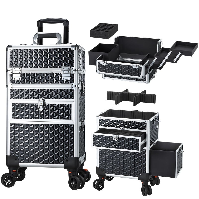 Joligrace Rolling Makeup Case with Drawers - Tattoo Storage Organizer Travel Cart for Nail Tech, Cosmetology, Barber Tools - Portable Suitcase on Wheels - Image 1