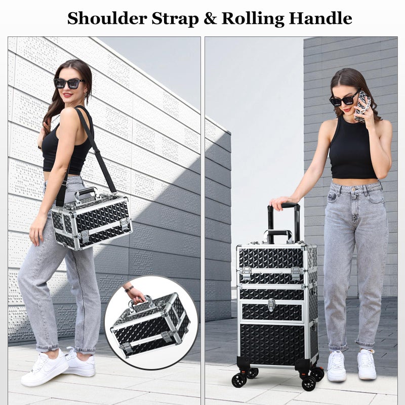 Joligrace Rolling Makeup Case with Drawers - Tattoo Storage Organizer Travel Cart for Nail Tech, Cosmetology, Barber Tools - Portable Suitcase on Wheels - Image 4