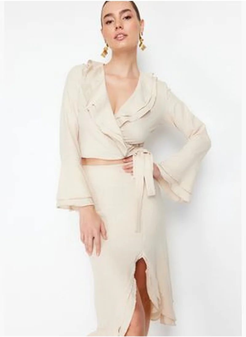 trendyol Beige Tied Front Woven Blouse