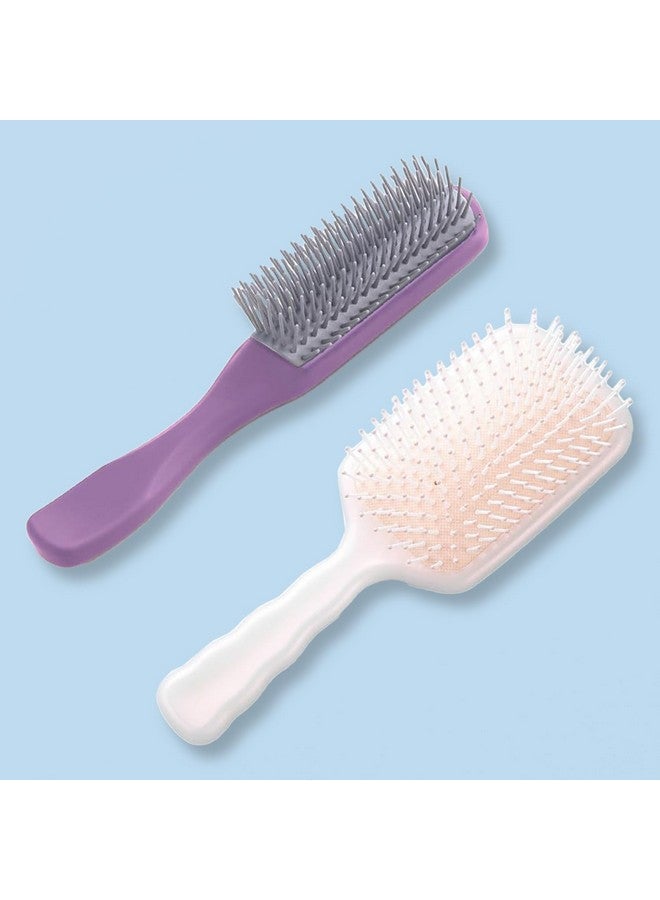 Hearts Hair Brush | Flexible Bristles Brush | Hair Brush With Paddle | Straightens & Detangles Hair Brush | Suitable For All Hair Types | Hair Brush Styling Hair | Set Of 2 | Beige & Purple - Image 1
