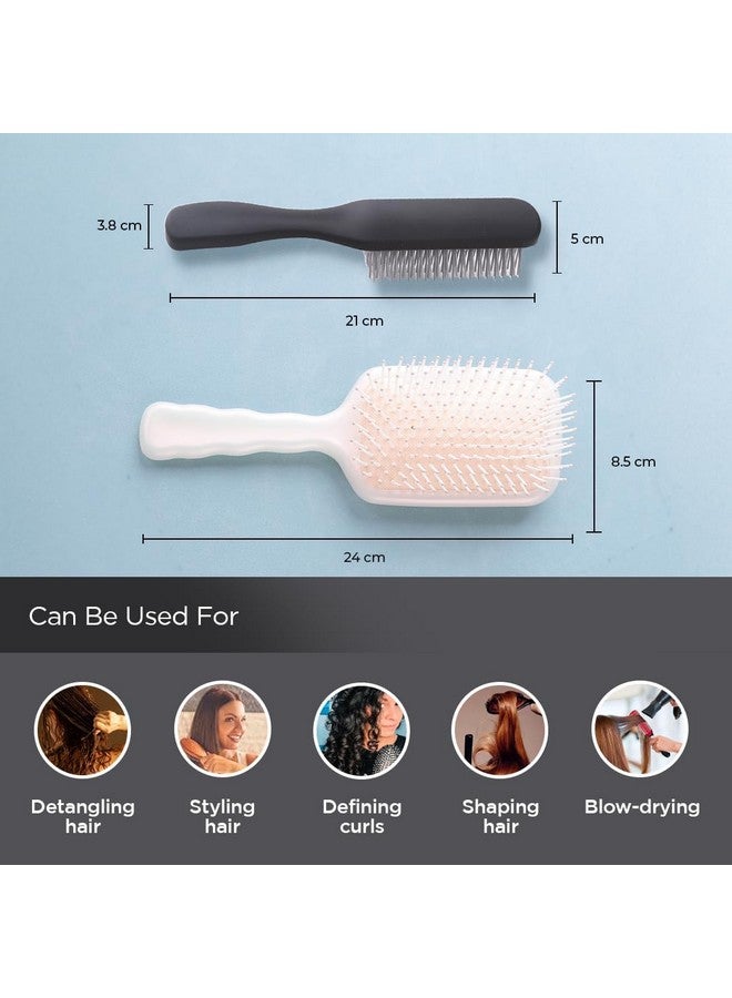 Hearts Hair Brush | Flexible Bristles Brush | Hair Brush With Paddle | Straightens & Detangles Hair Brush | Suitable For All Hair Types | Hair Brush Styling Hair | Set Of 2 | Beige & Purple - Image 3