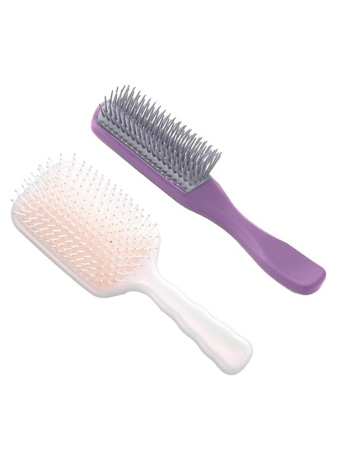 Hearts Hair Brush | Flexible Bristles Brush | Hair Brush With Paddle | Straightens & Detangles Hair Brush | Suitable For All Hair Types | Hair Brush Styling Hair | Set Of 2 | Beige & Purple - Image 2