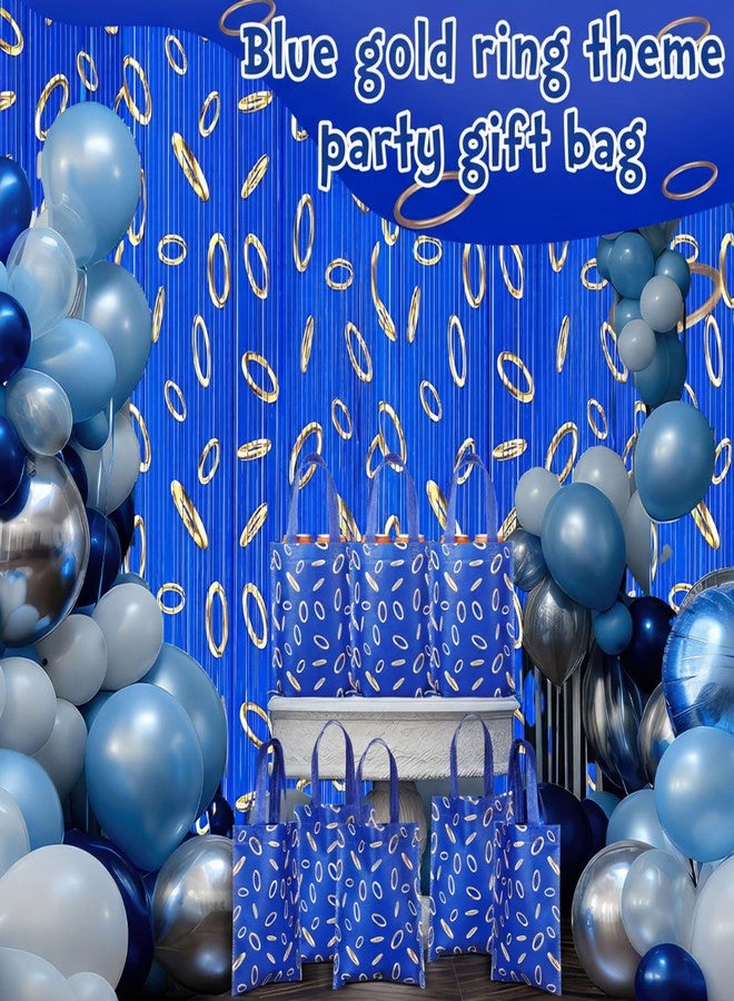 Dunzoom 20 Pcs 8 x 10inch Blue with Gold Ring Print Themed Goodie Bags Video Game Party Favor Candy Treat Non-woven Bags for Video Game Party Decorations and Birthday Supplies - Image 2