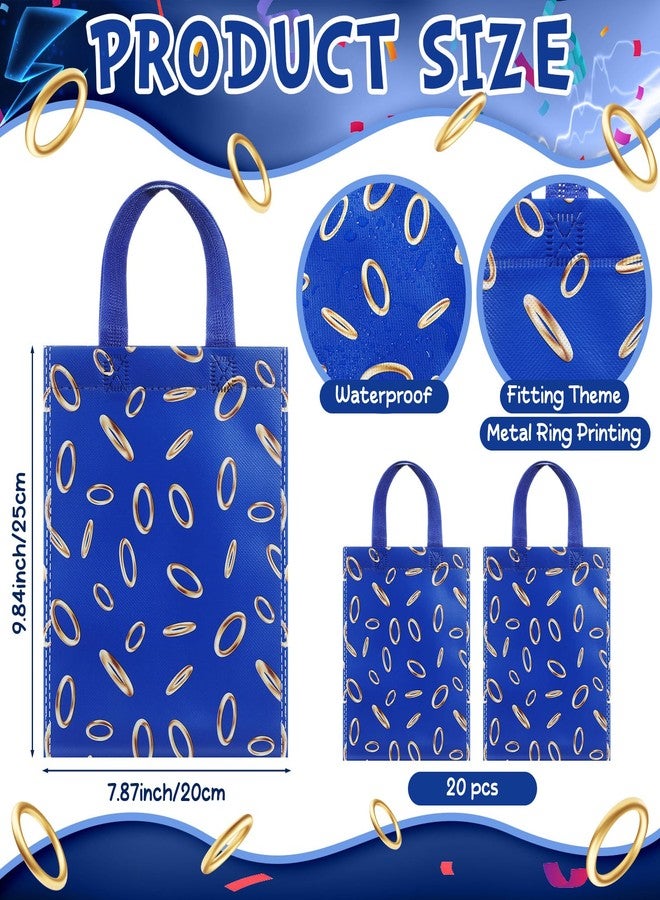 Dunzoom 20 Pcs 8 x 10inch Blue with Gold Ring Print Themed Goodie Bags Video Game Party Favor Candy Treat Non-woven Bags for Video Game Party Decorations and Birthday Supplies - Image 3