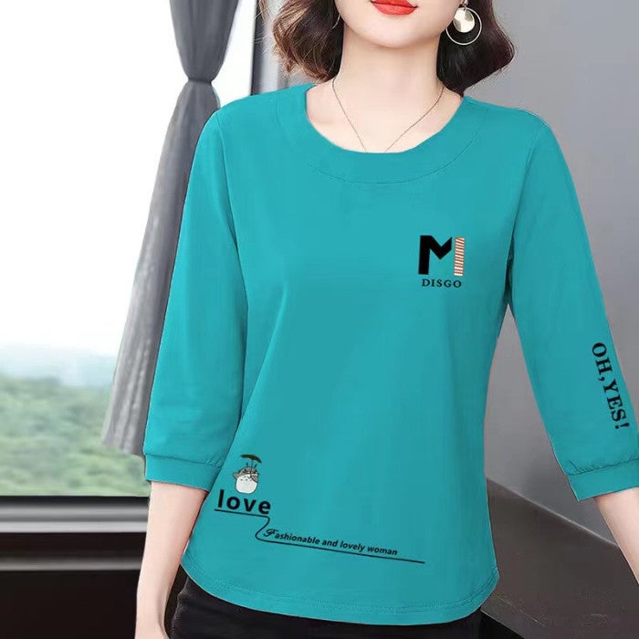 Cross-border Fashion 7 Points Short-sleeved T-shirt Women's Summer 2023 New Loose Slimming Round Neck Printed Casual All-match Base Shirt - Image 2
