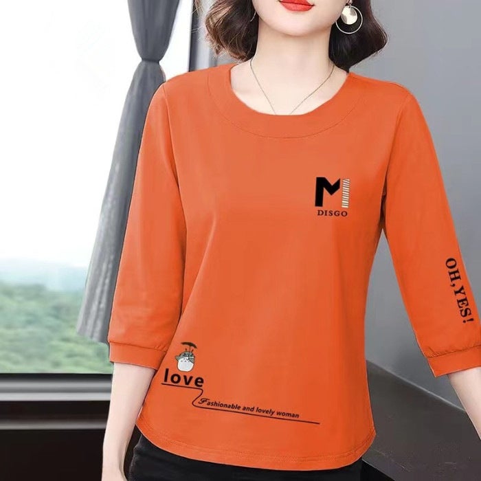 Cross-border Fashion 7 Points Short-sleeved T-shirt Women's Summer 2023 New Loose Slimming Round Neck Printed Casual All-match Base Shirt - Image 1