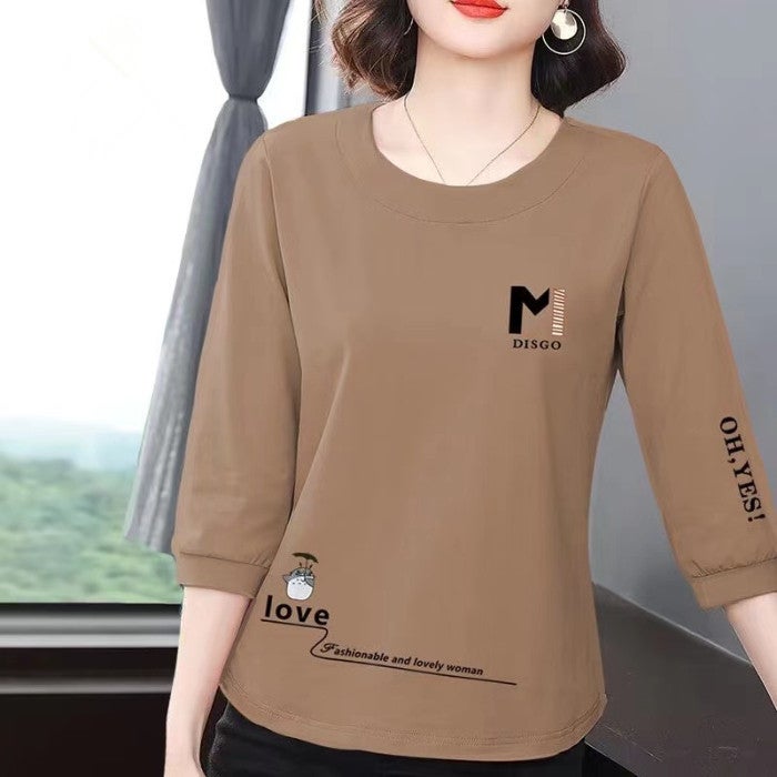 Cross-border Fashion 7 Points Short-sleeved T-shirt Women's Summer 2023 New Loose Slimming Round Neck Printed Casual All-match Base Shirt - Image 4