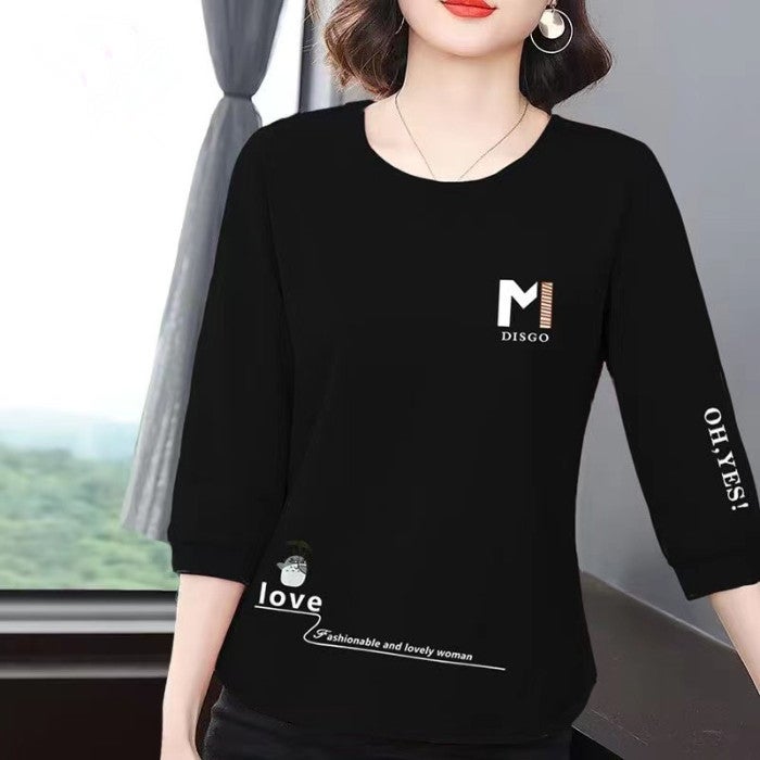 Cross-border Fashion 7 Points Short-sleeved T-shirt Women's Summer 2023 New Loose Slimming Round Neck Printed Casual All-match Base Shirt - Image 5