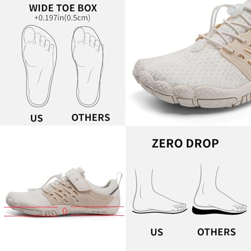 Grand Attack Barefoot Shoes Women,Wide Toe Box Minimalist Zero Drop Walking Shoes Lightweight Cross Training Trail Running Wrestling Weightlifting Fitness Rock Climbing Gym Sneakers Beige Size 8.5 - Image 5
