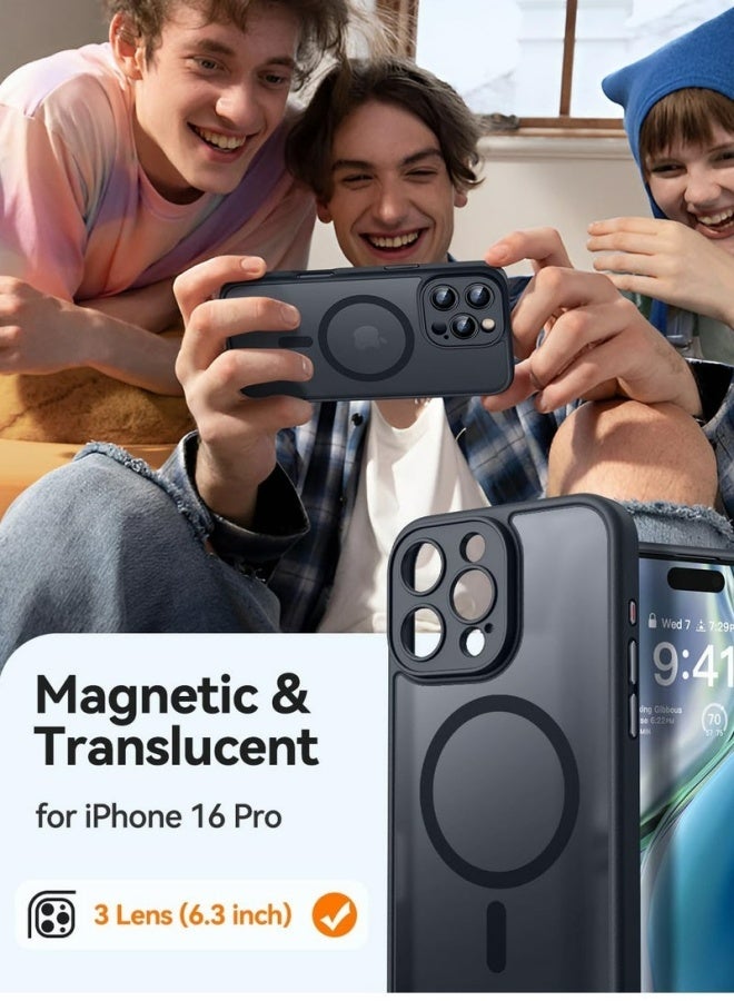 iPhone 16 Pro MagSafe Case Magnetic Back Cover Premium Matte Touch Full Shockproof Protection Skin Friendly Coating Translucent Matte Back Slim Phone Cover with Strong Magnet for Apple 16 Pro Black color phone case - Image 2