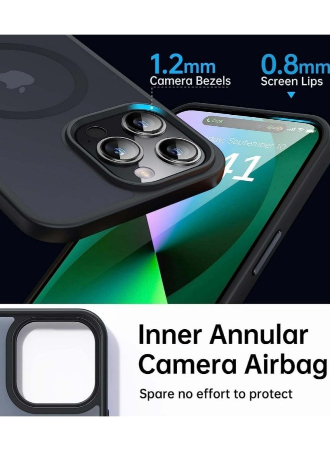 iPhone 16 Pro MagSafe Case Magnetic Back Cover Premium Matte Touch Full Shockproof Protection Skin Friendly Coating Translucent Matte Back Slim Phone Cover with Strong Magnet for Apple 16 Pro Black color phone case - Image 3