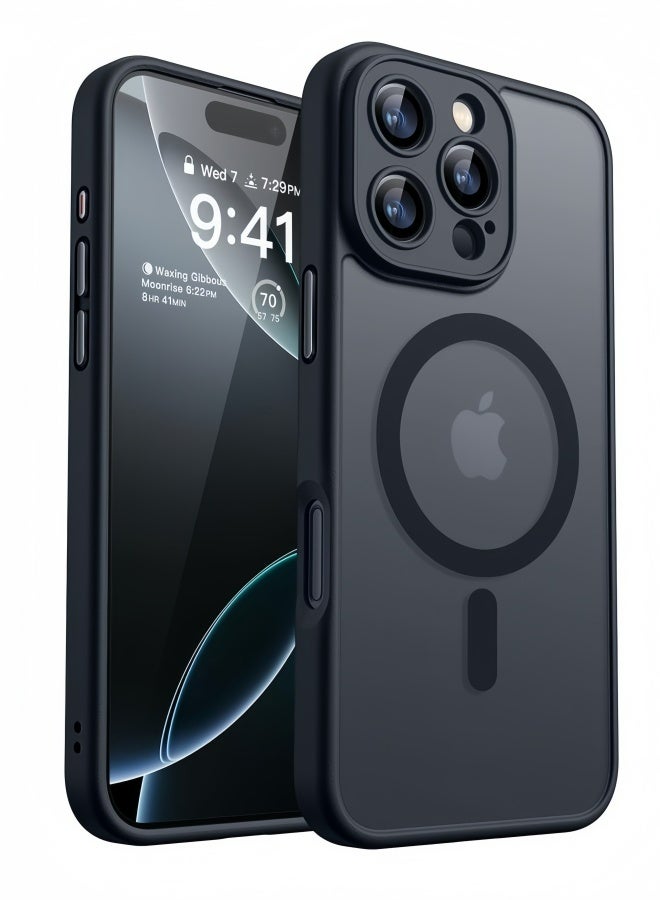 iPhone 16 Pro MagSafe Case Magnetic Back Cover Premium Matte Touch Full Shockproof Protection Skin Friendly Coating Translucent Matte Back Slim Phone Cover with Strong Magnet for Apple 16 Pro Black color phone case - Image 1