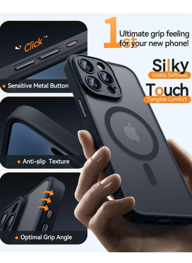 iPhone 16 Pro MagSafe Case Magnetic Back Cover Premium Matte Touch Full Shockproof Protection Skin Friendly Coating Translucent Matte Back Slim Phone Cover with Strong Magnet for Apple 16 Pro Black color phone case - Image 4