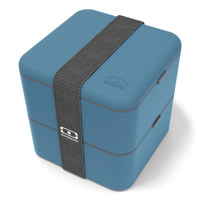 MONBENTO  Large Bento Box MB Square Denim with Compartments  Leakproof Lunch Box for Work or School or Meal Prep  BPA Free  Food Grade Safe  Blue