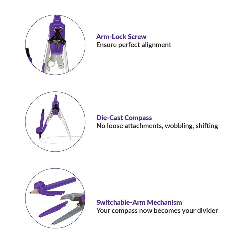 classmate Asteroid Geometry Box | Compass-cum-Divider with arm locking mechanism | 30 cm Foldable Scale| Mechanical Pencil | Double sided tray - Image 4