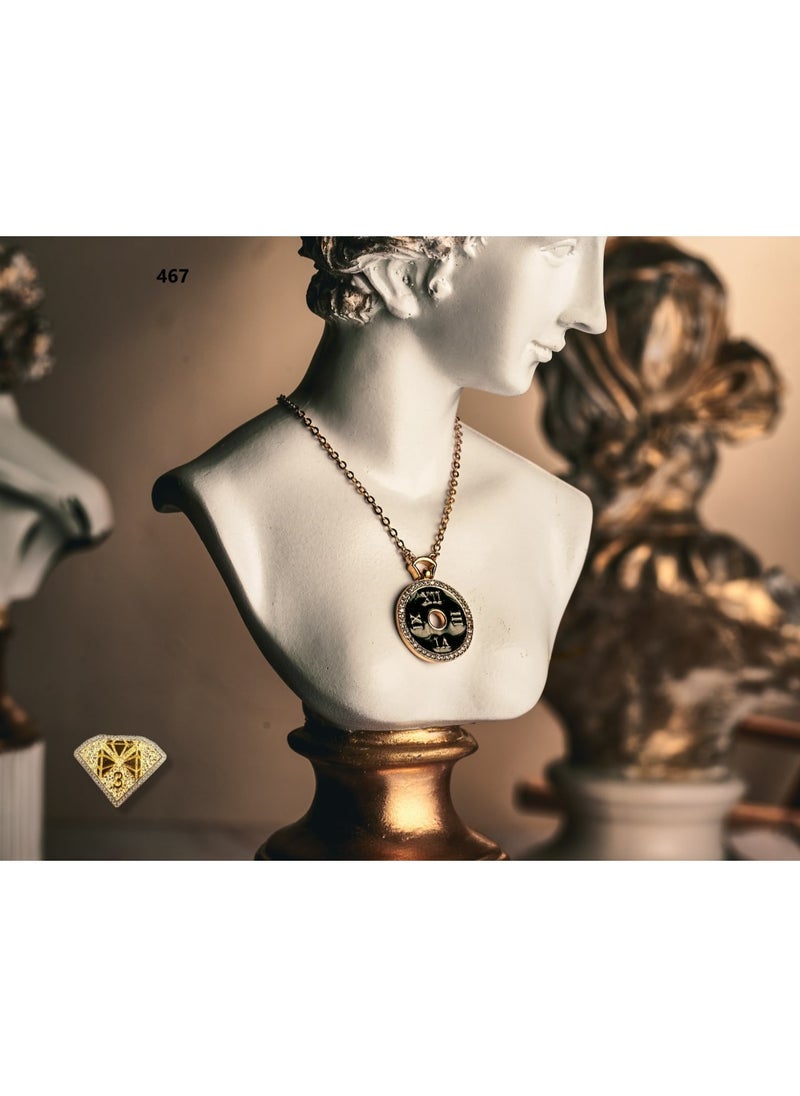 3Diamonds Roman Clock-Inspired Gold-Plated Pendant Necklace – Elegant Time Charm by 3Diamonds 