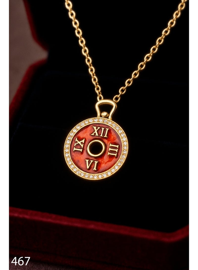 3Diamonds Roman Clock-Inspired Gold-Plated Pendant Necklace – Elegant Time Charm by 3Diamonds  - Image 1