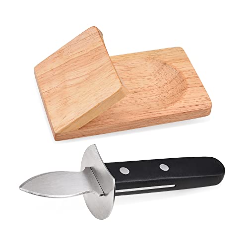 NEEDBUY Oyster Knife Shucker Set Oyster Shucking Knife with Wooden holder Oyster Shucking Clamp Seafood Tools - Image 1