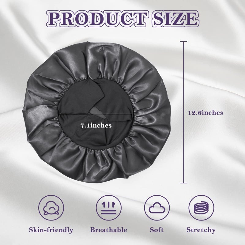 ZHENSILK 2Pcs Silk Bonnet for Sleeping, Satin Hair Bonnets, Soft Elastic Band Silk Sleep Cap, Hair Wrap for Women (Black Gold) - Image 5