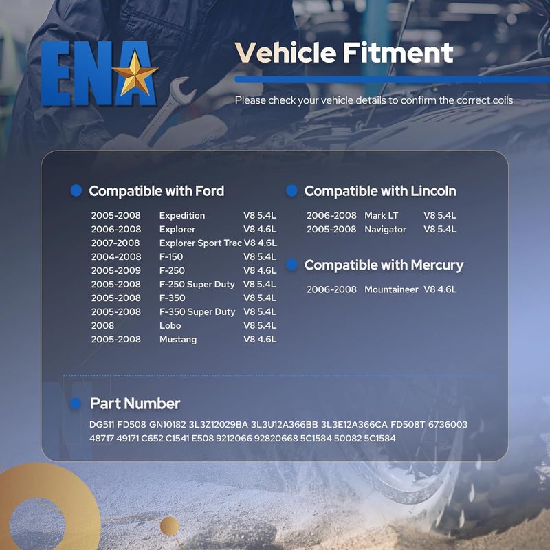ENA مجموعة ENA من 8 لفائف إشعال متميزة لسيارات فورد F150 F250 F350 F450 F550 موستانج GT إكسبيديشن إكسبلورر 4.6L 5.4L V8 - Image 3