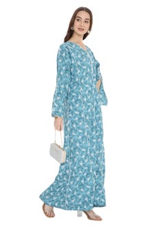 HANA & SARA UNIQUE PRINTED MODEST LONG SLEEVES ARABIC KAFTAN FARASHA JALABIYA DRESSES  - Image 1