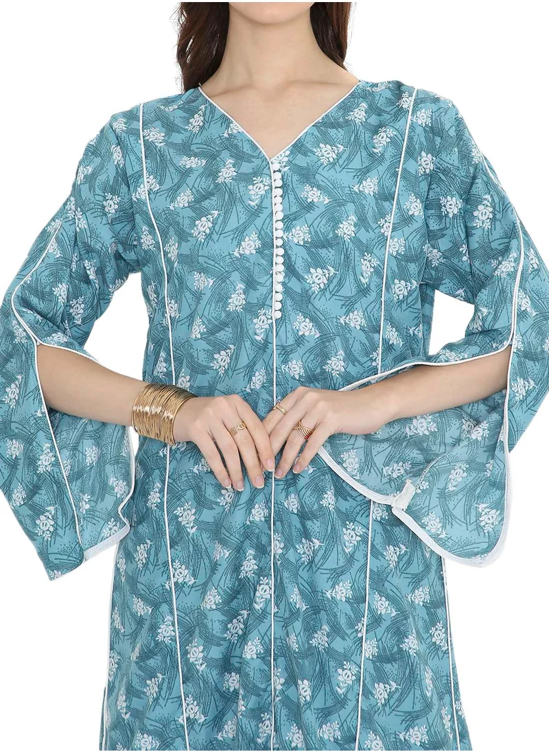 HANA & SARA UNIQUE PRINTED MODEST LONG SLEEVES ARABIC KAFTAN FARASHA JALABIYA DRESSES